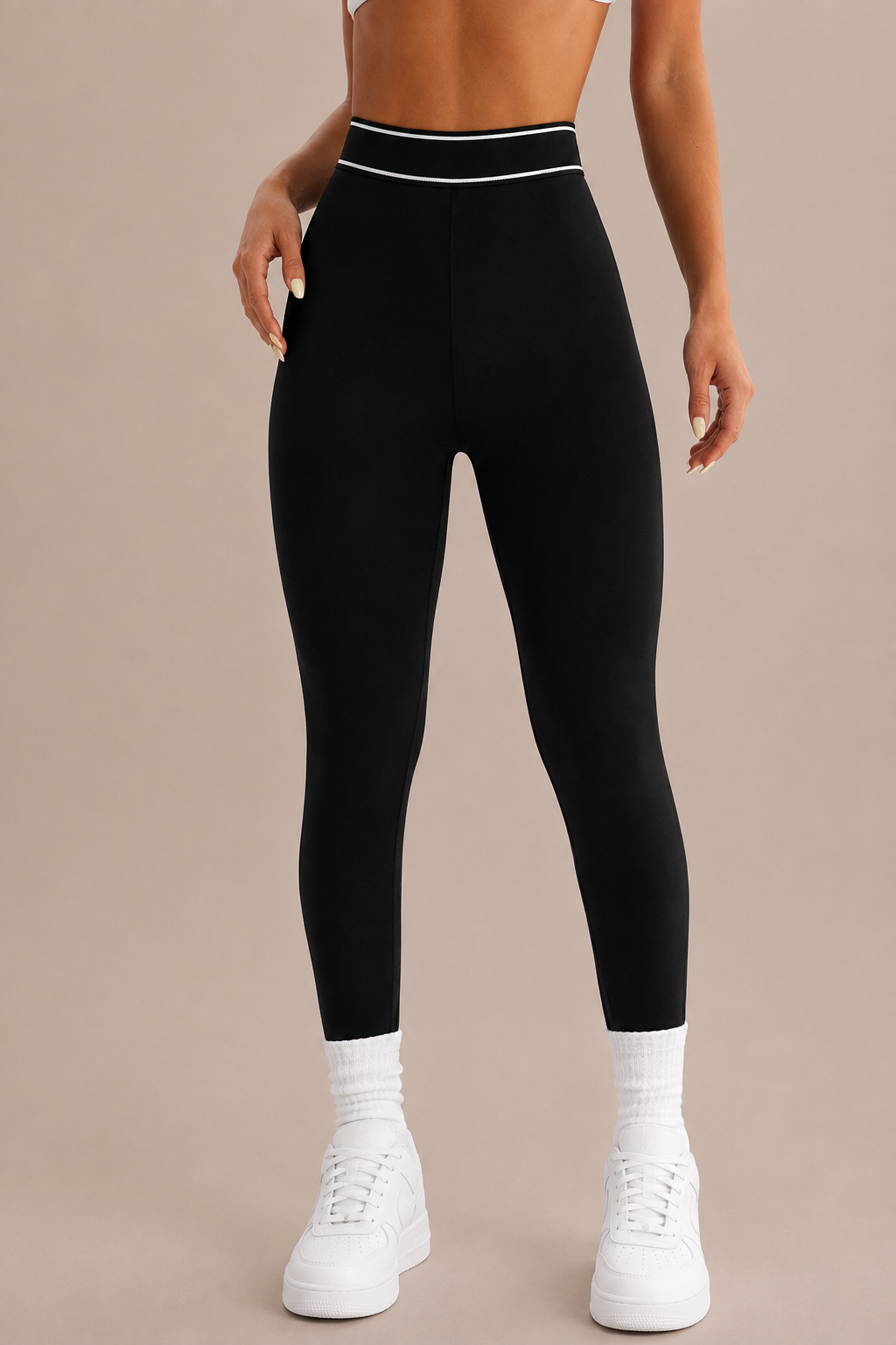 Contrast-Piped High-Waist Leggings