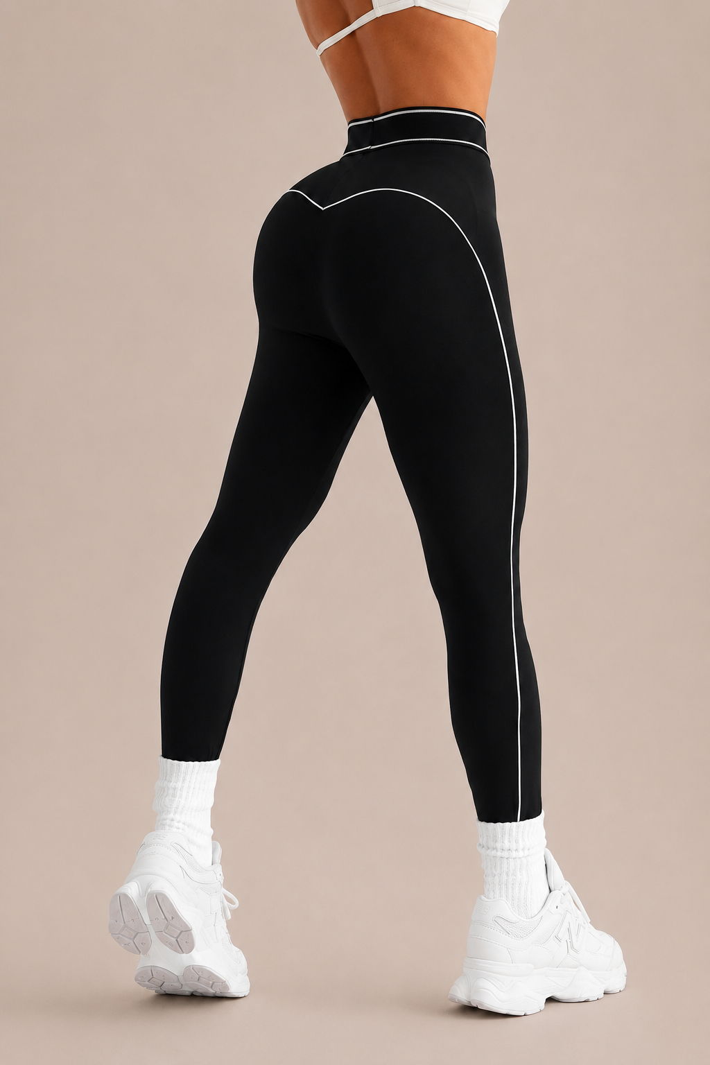 Contrast-Piped High-Waist Leggings