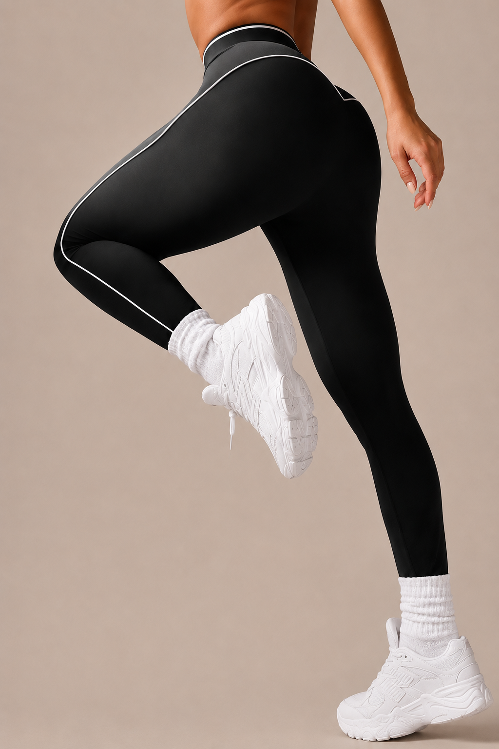 Contrast-Piped High-Waist Leggings