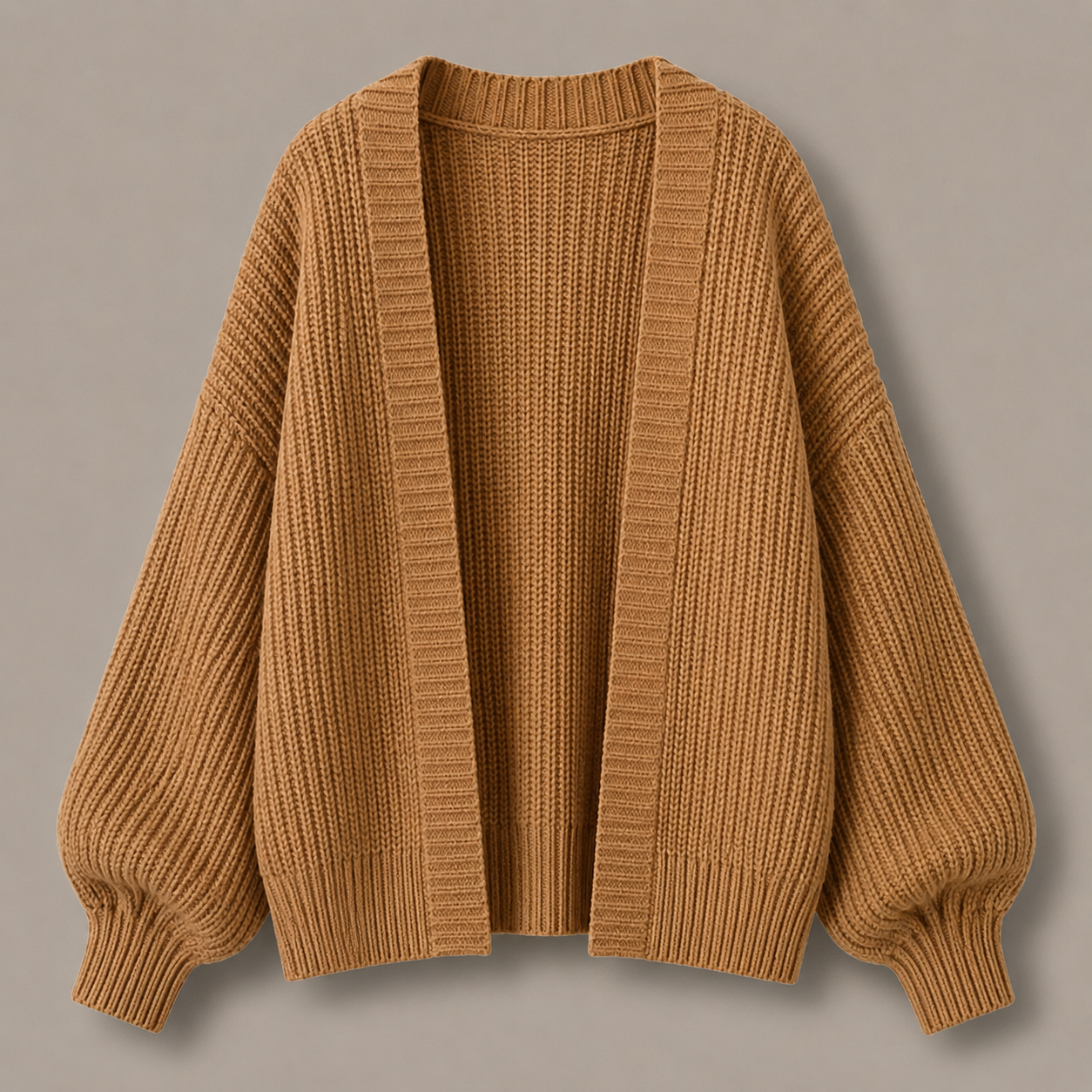 Oversized Chunky Knit Cardigan — Camel