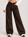 Mocha Brown high-waist wide-leg jeans, front view on model