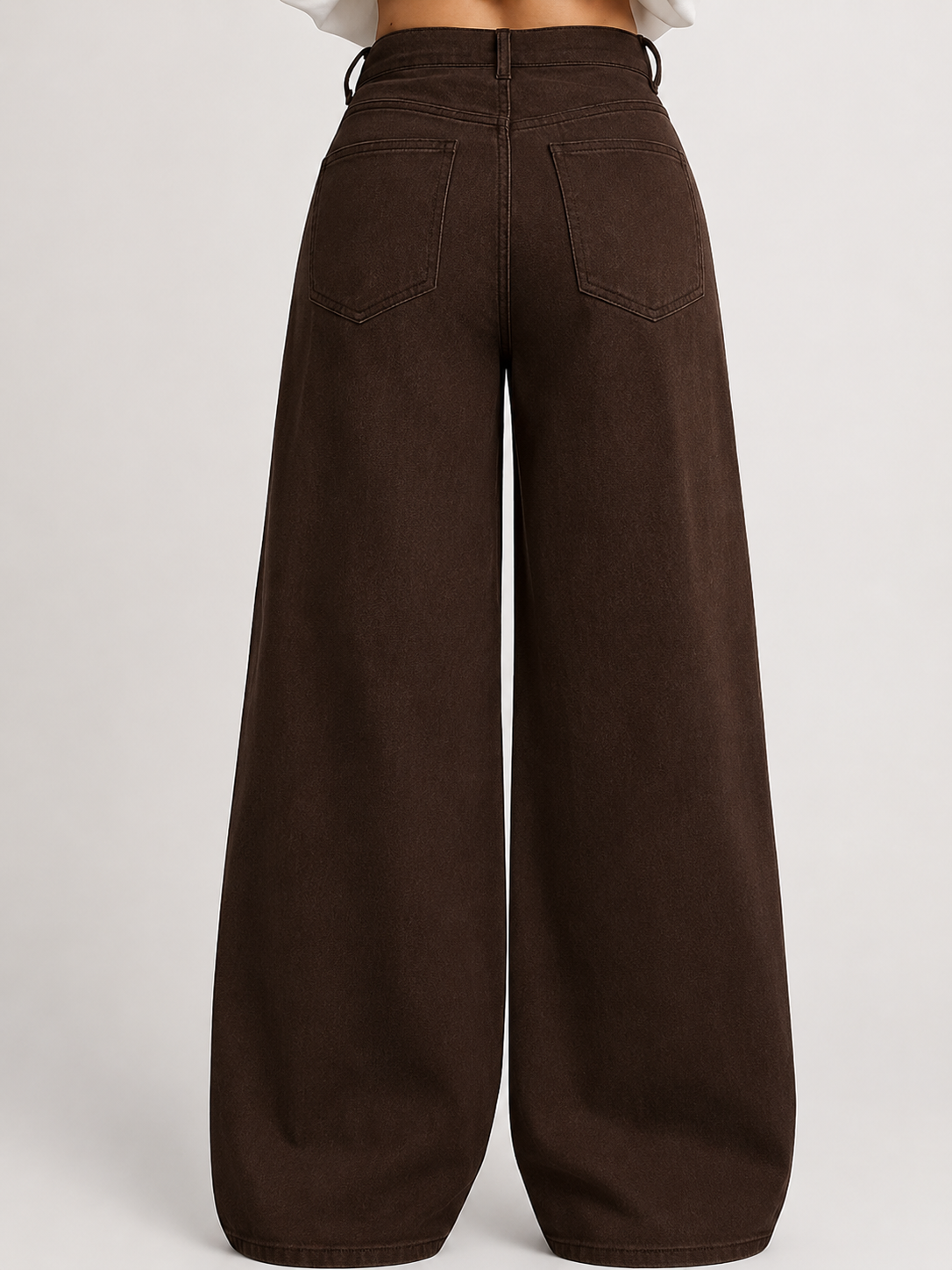 Mocha Brown high-waist wide-leg jeans, back view on model