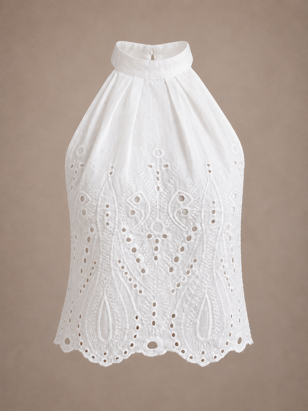 Eyelet Embroidery Halter Neck Crop Top in White
