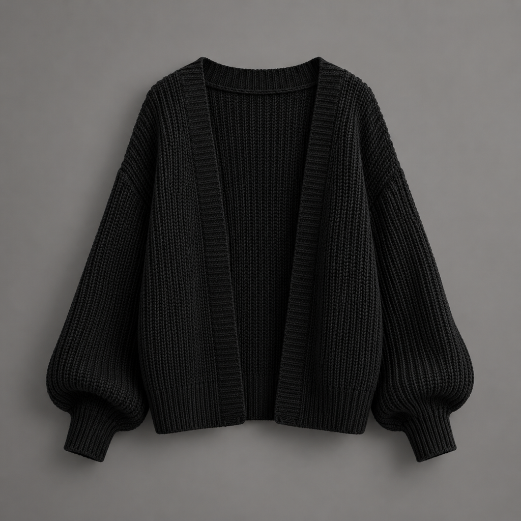 Oversized Chunky Knit Cardigan — Black