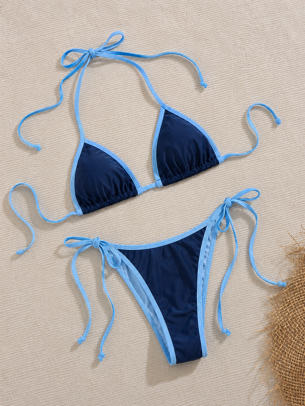Contrast-Trim Tie-Side Bikini