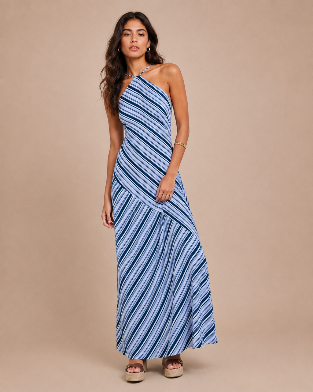 Striped Halter Maxi Dress