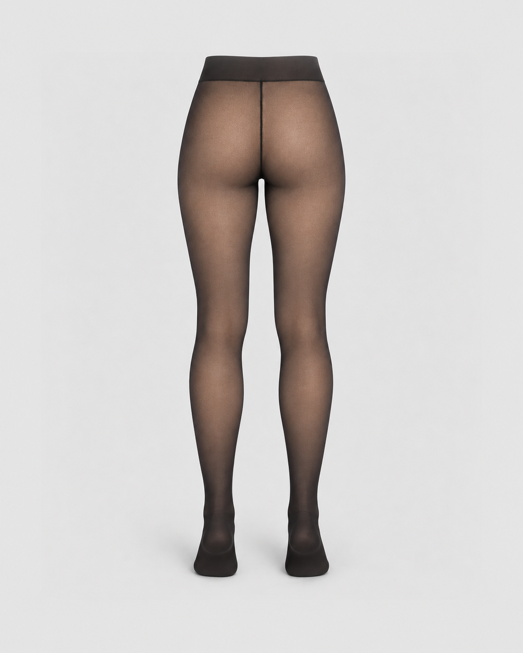 Fleece-Lined Sheer-Look Thermal Tights in Black, back view on a ghost mannequin