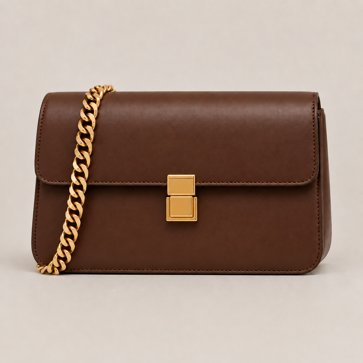 Mocha Chain Strap Shoulder Bag in Mocha Brown with a gold-tone chain