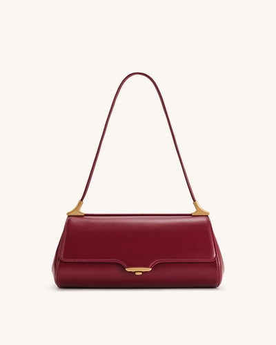Burgundy shoulder bag with gold-tone hardware