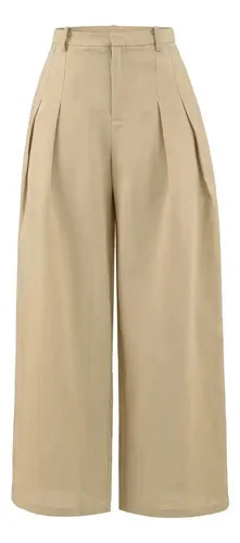 Camel Pleated Wide Leg Trousers