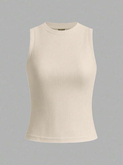 Cream Ribbed High Neck Vest Top