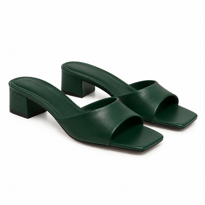 Emerald Square Toe Heeled Mules