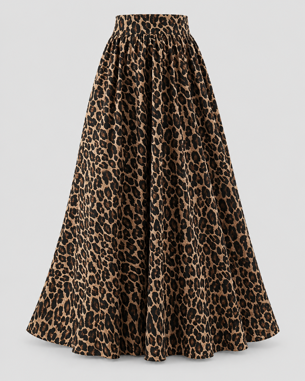 Leopard Print High Waist Maxi Skirt in Leopard Print, front view on its own