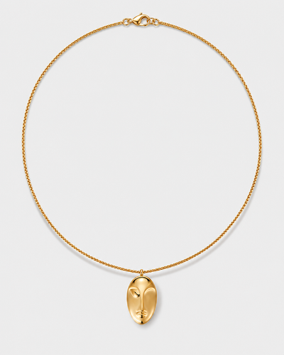 Gold Pendant Necklace with a sculpted face pendant