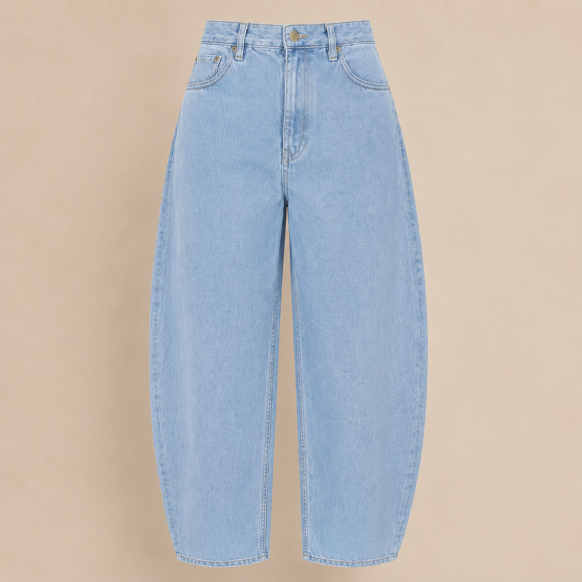 Light Wash Barrel Leg Jeans in Light Wash Blue, laid flat