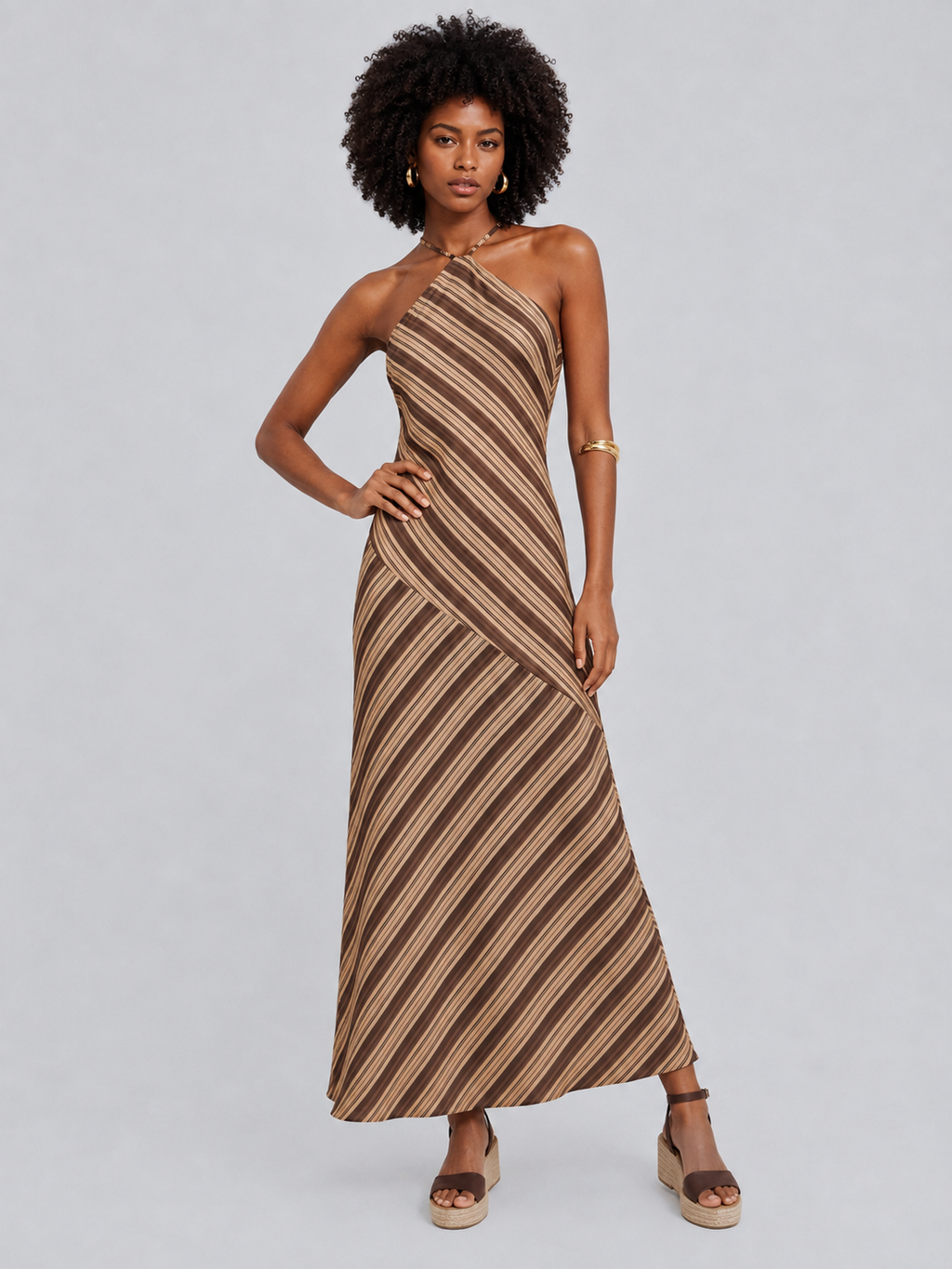 Striped Halter Maxi Dress