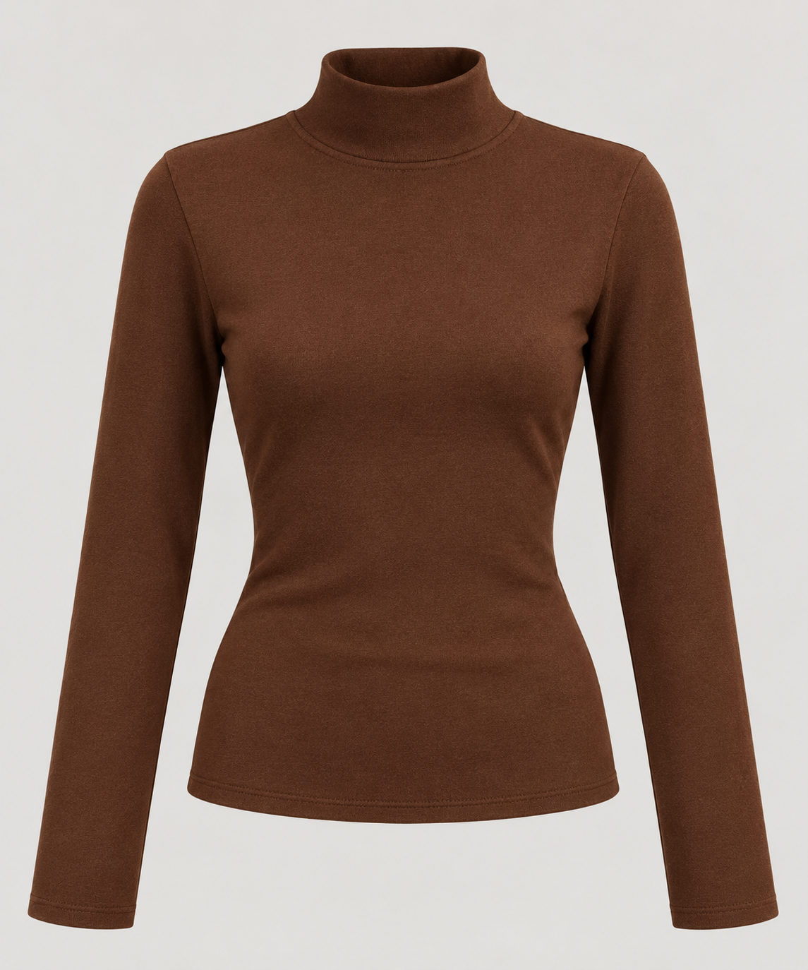 Mock Neck Long Sleeve Top in Mocha Brown, laid flat