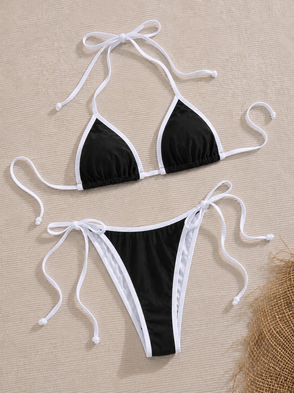 Contrast-Trim Tie-Side Bikini