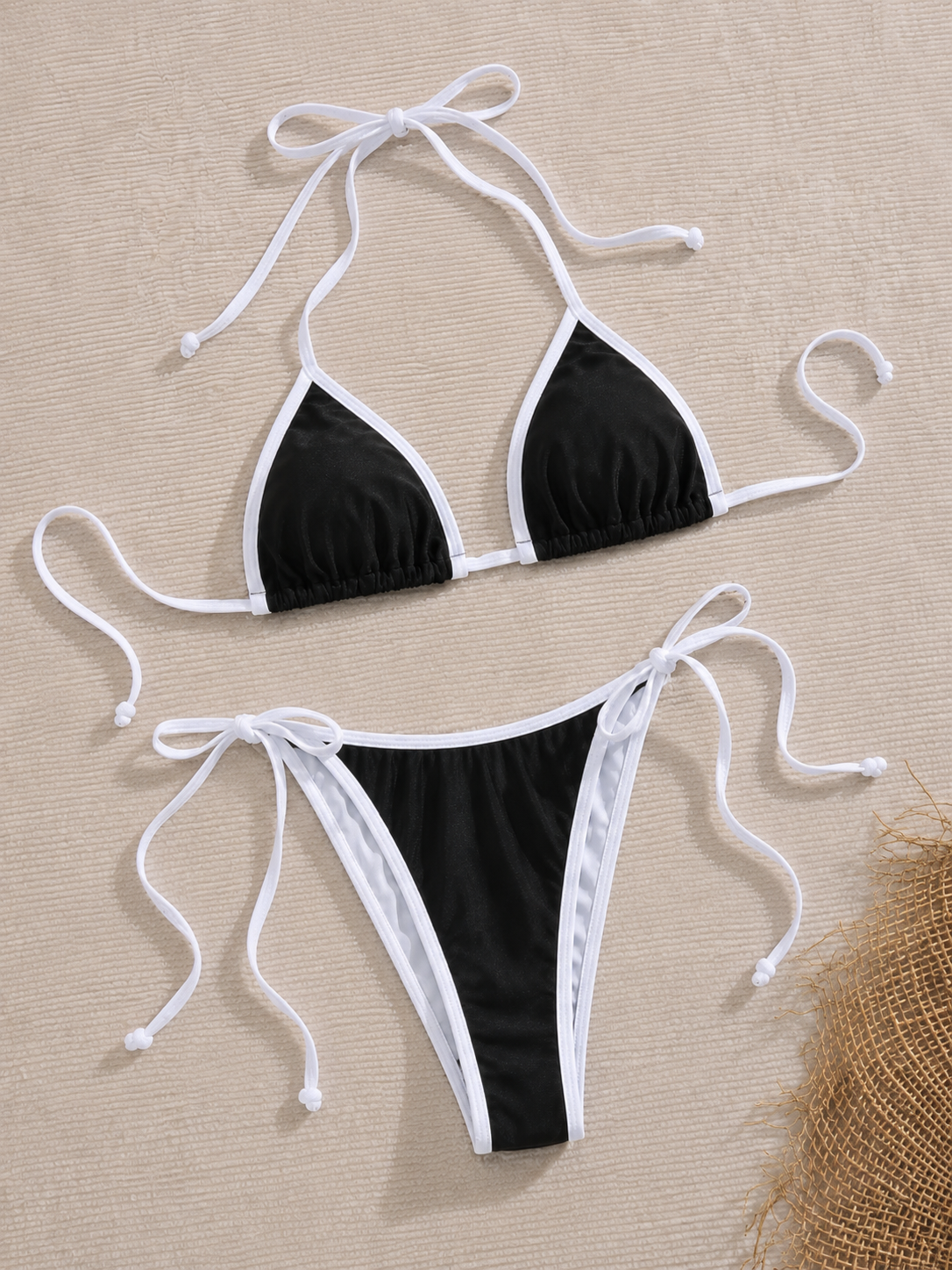 Contrast-Trim Tie-Side Bikini