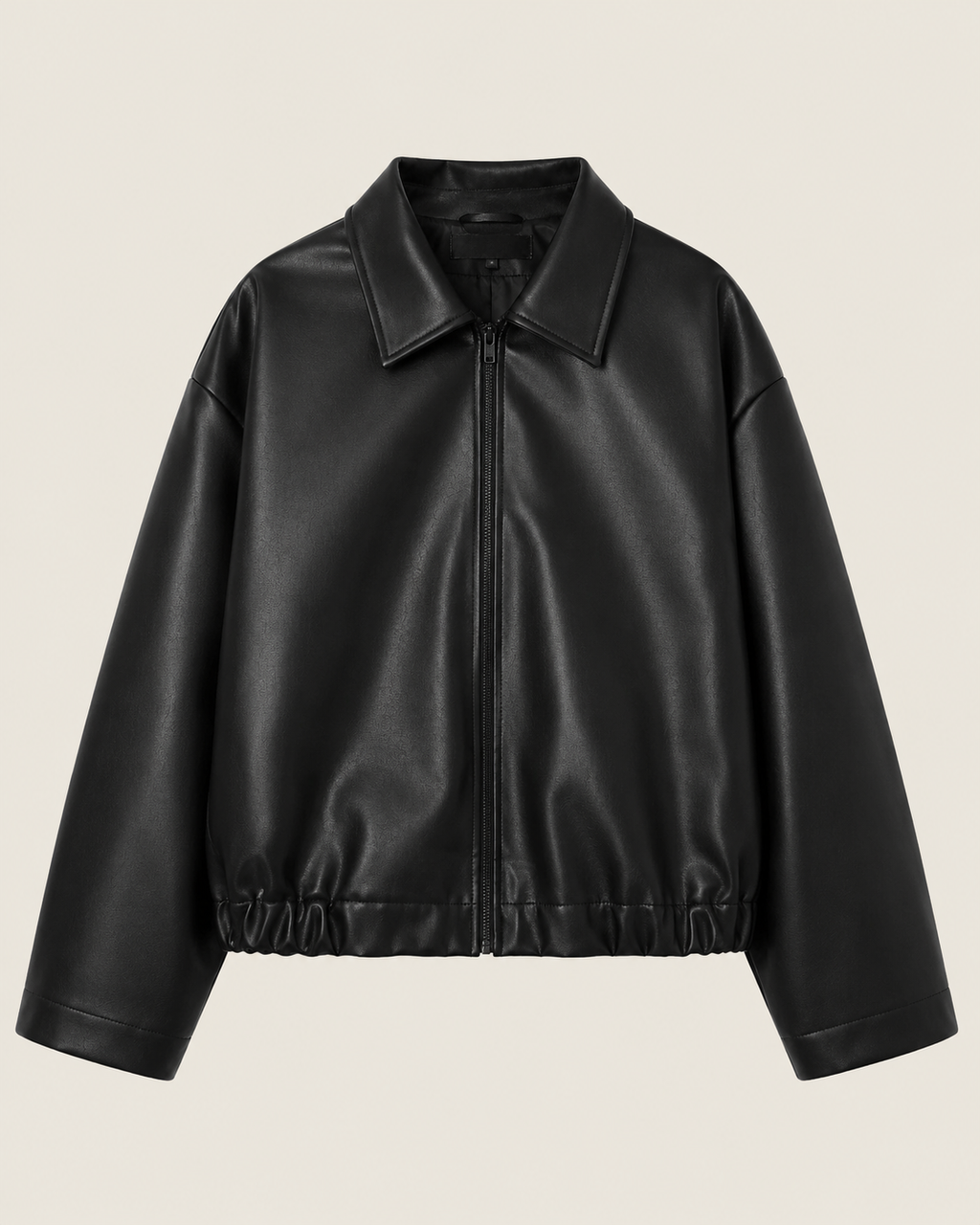 Black faux leather bomber jacket