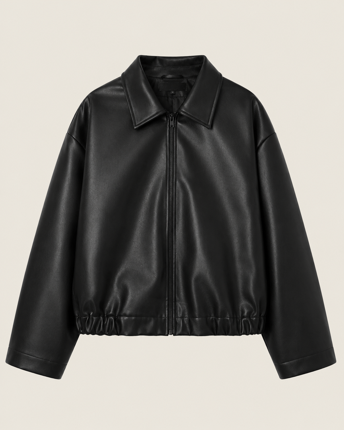 Black faux leather bomber jacket