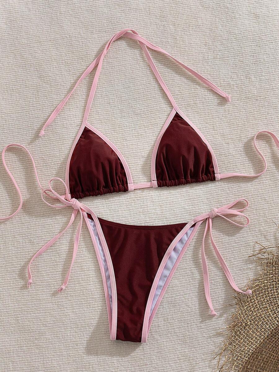 Contrast-Trim Tie-Side Bikini