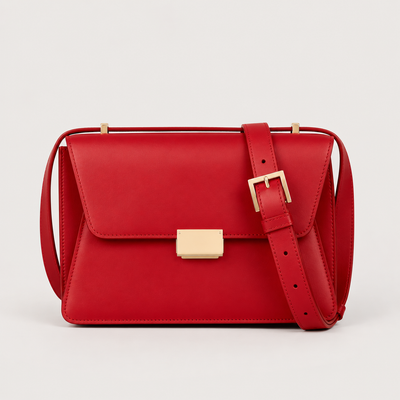 Red Structured Flap Shoulder Bag