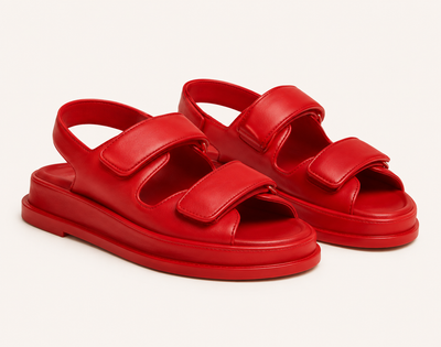Red Padded Strap Flat Sandals