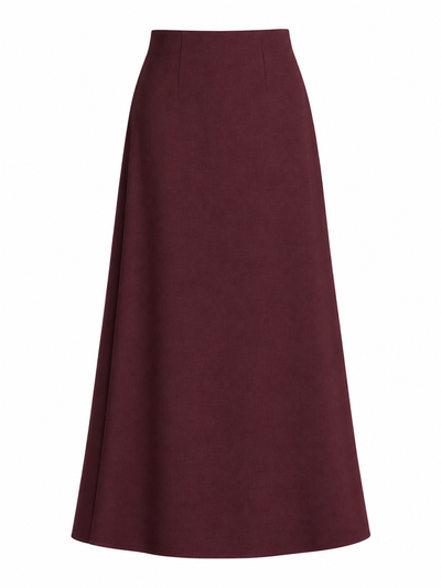 Burgundy Elastic Waist Maxi Skirt, laid flat