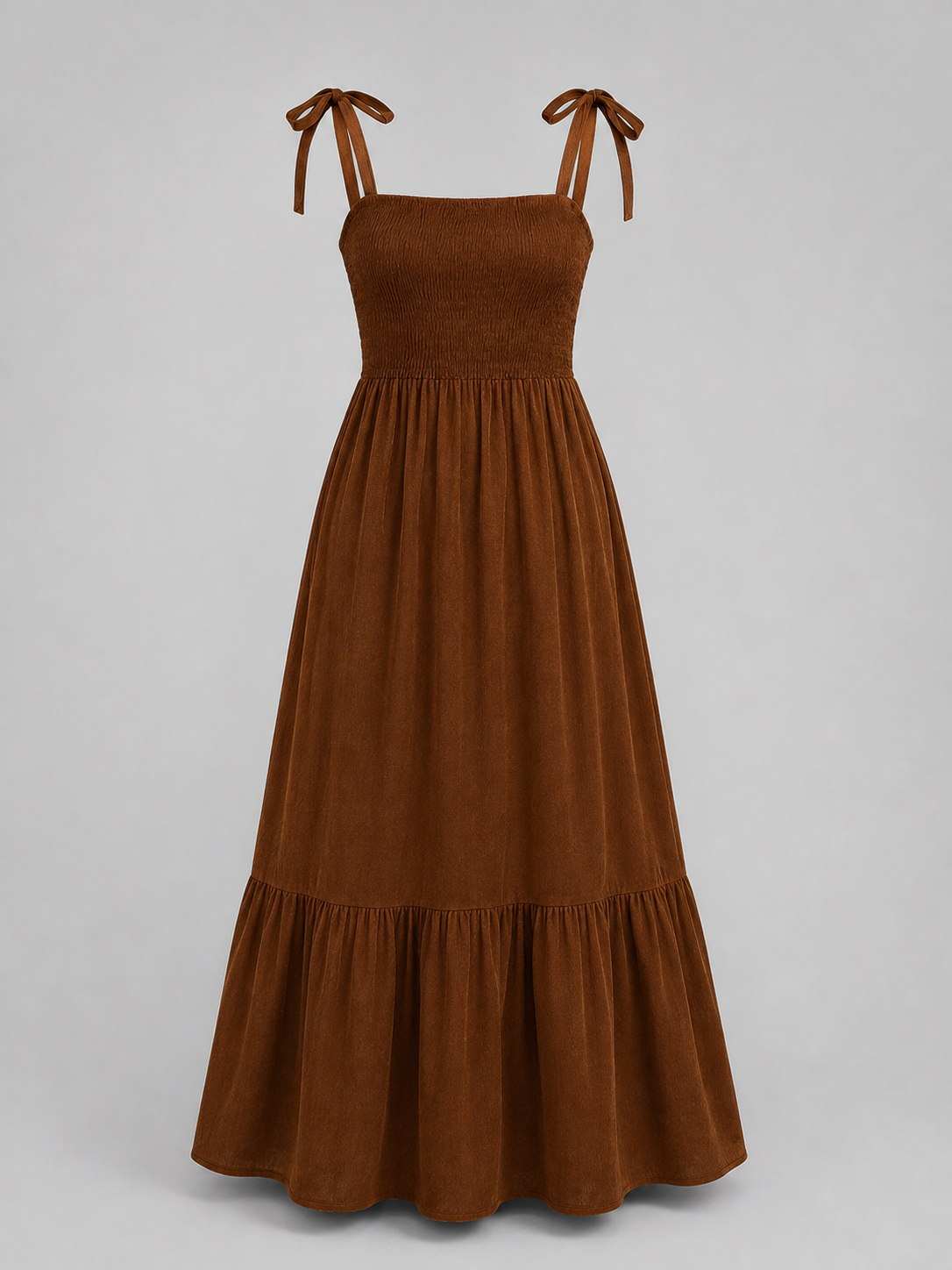 Chestnut Shirred Tie-Strap Tiered Maxi Dress, product only