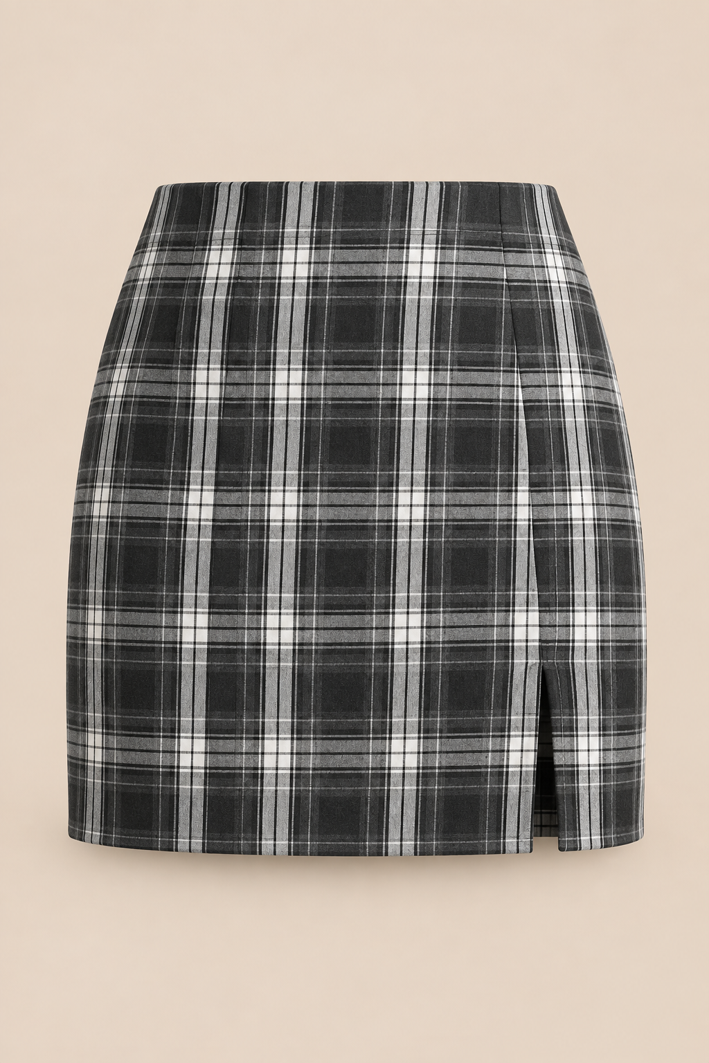 Grey Tartan Split Mini Skirt laid flat