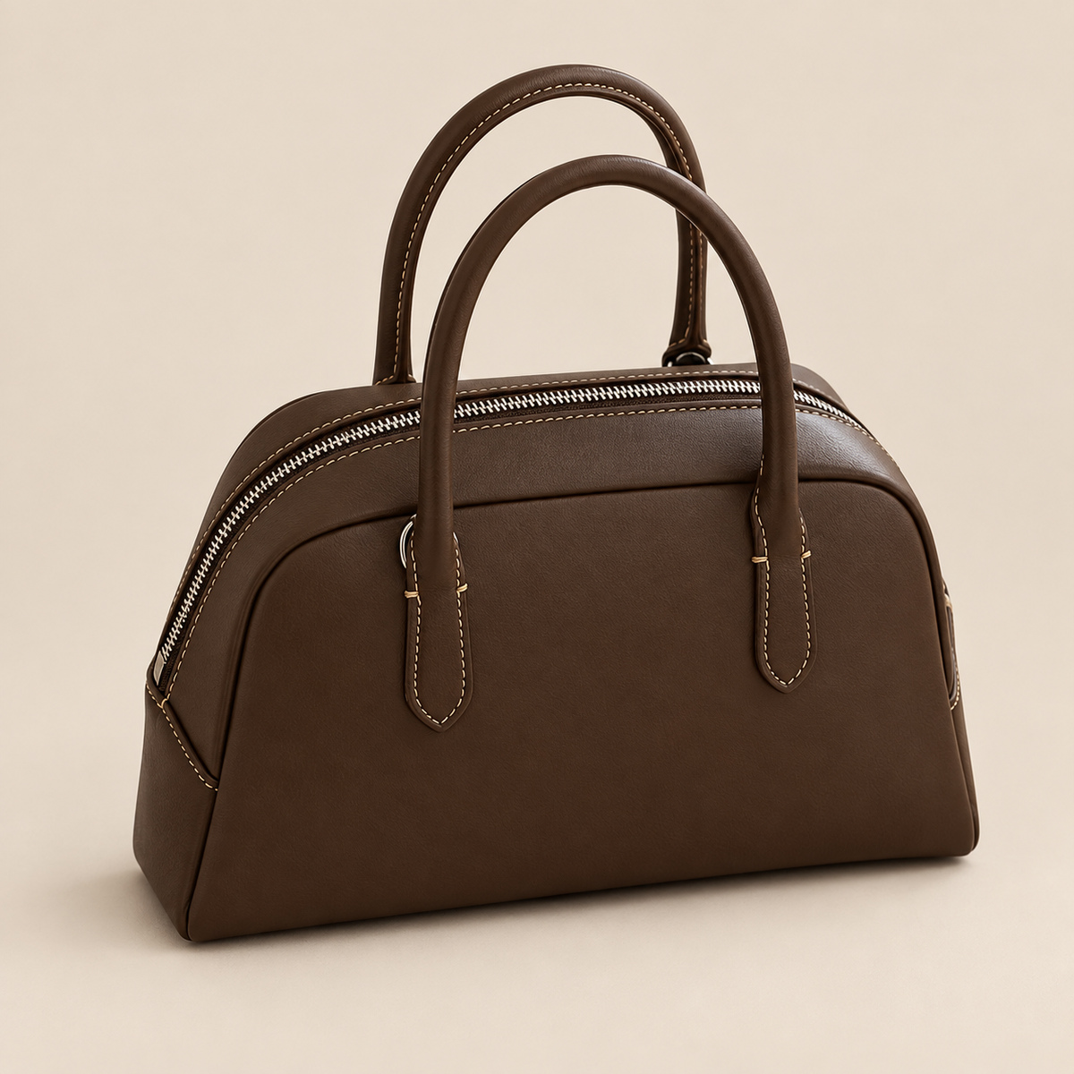 Top Handle Bowling Bag in Mocha Brown