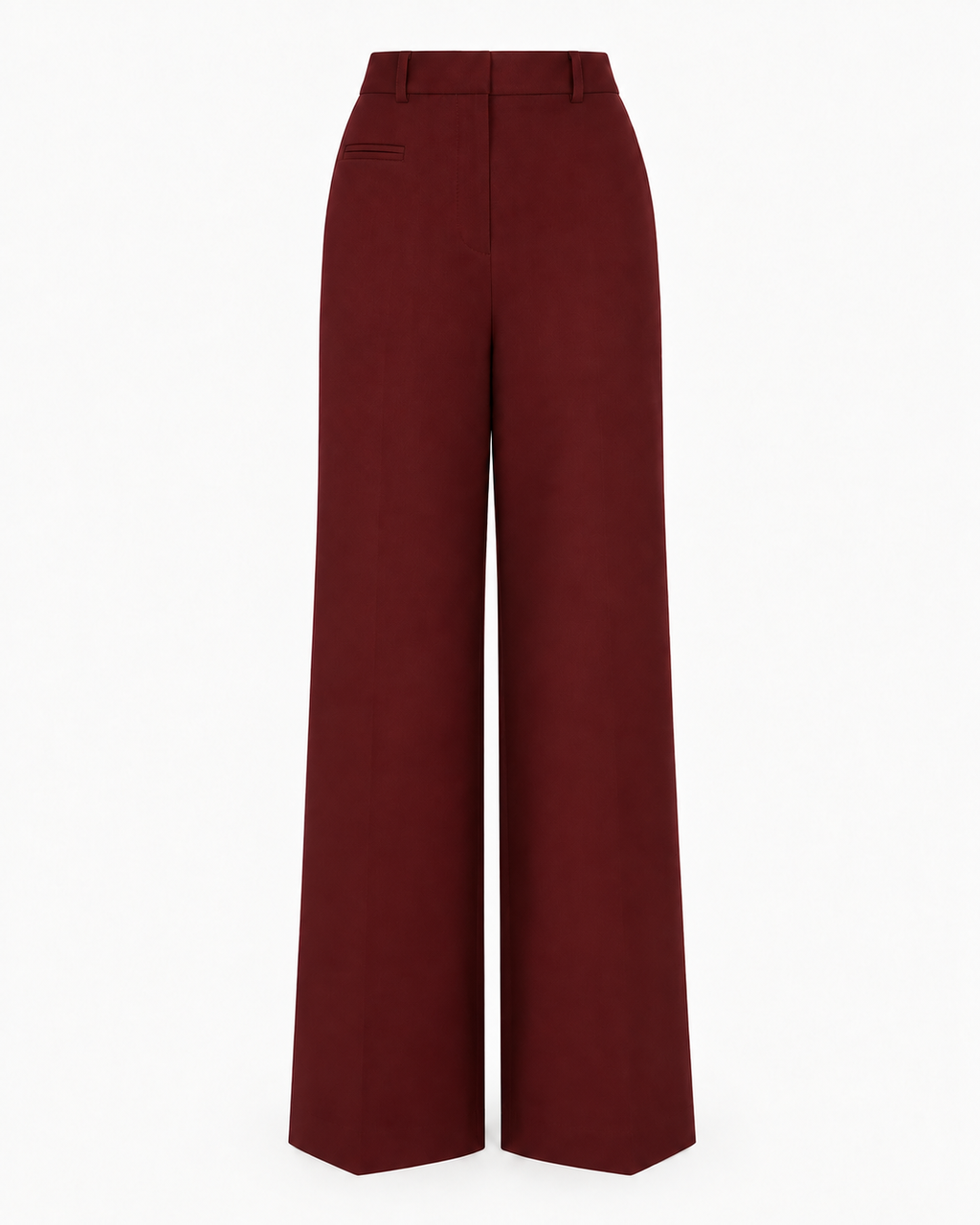 Burgundy Tailored Wide Leg Trousers in Burgundy, front view, product only