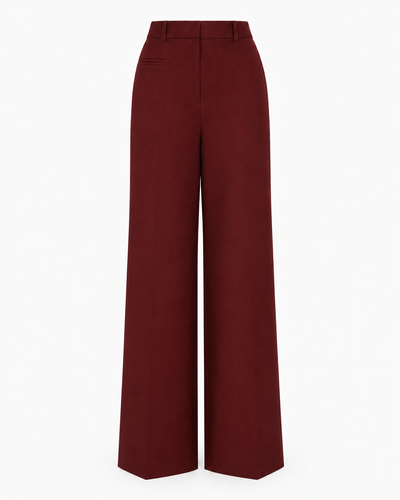 Burgundy Tailored Wide Leg Trousers in Burgundy, front view, product only
