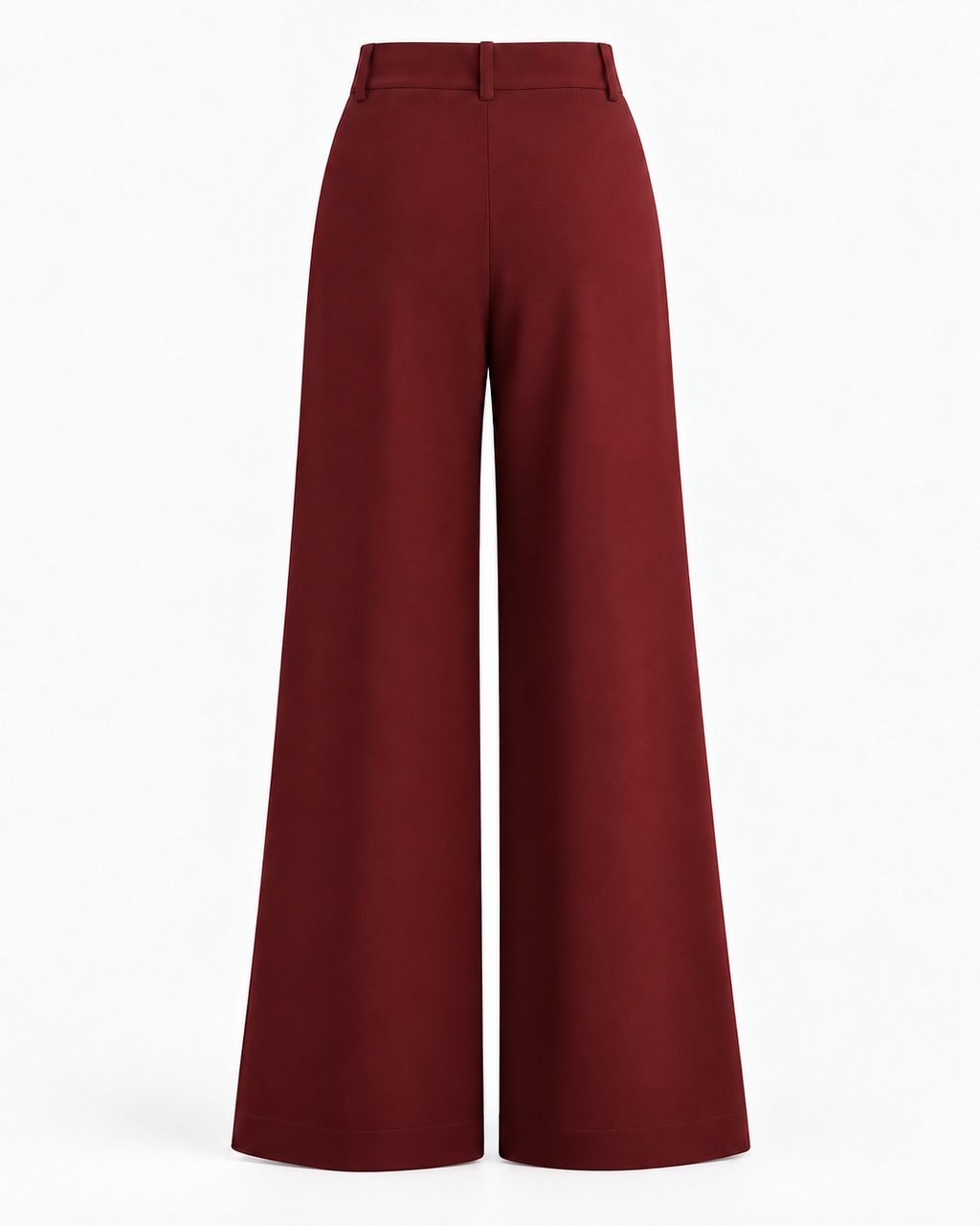 Burgundy Tailored Wide Leg Trousers in Burgundy, back view, product only