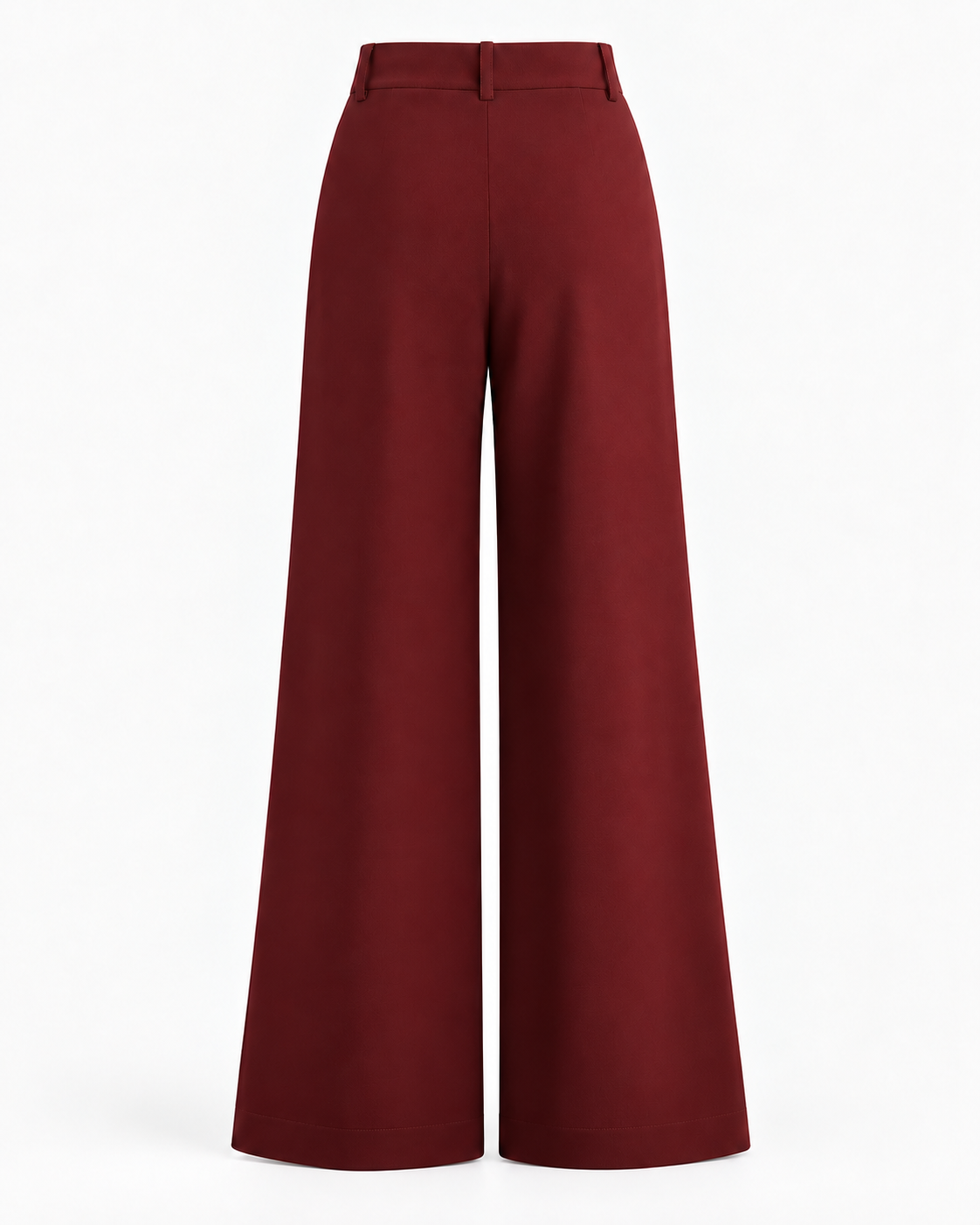 Burgundy Tailored Wide Leg Trousers in Burgundy, back view, product only