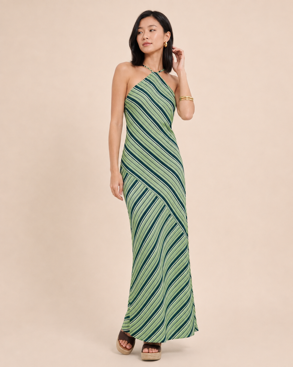 Striped Halter Maxi Dress