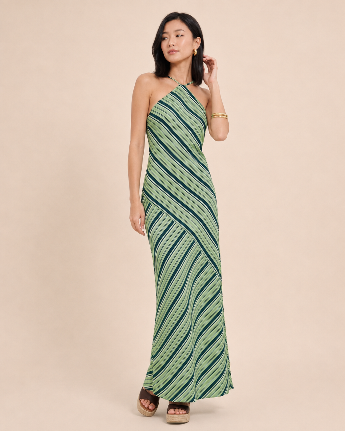 Striped Halter Maxi Dress