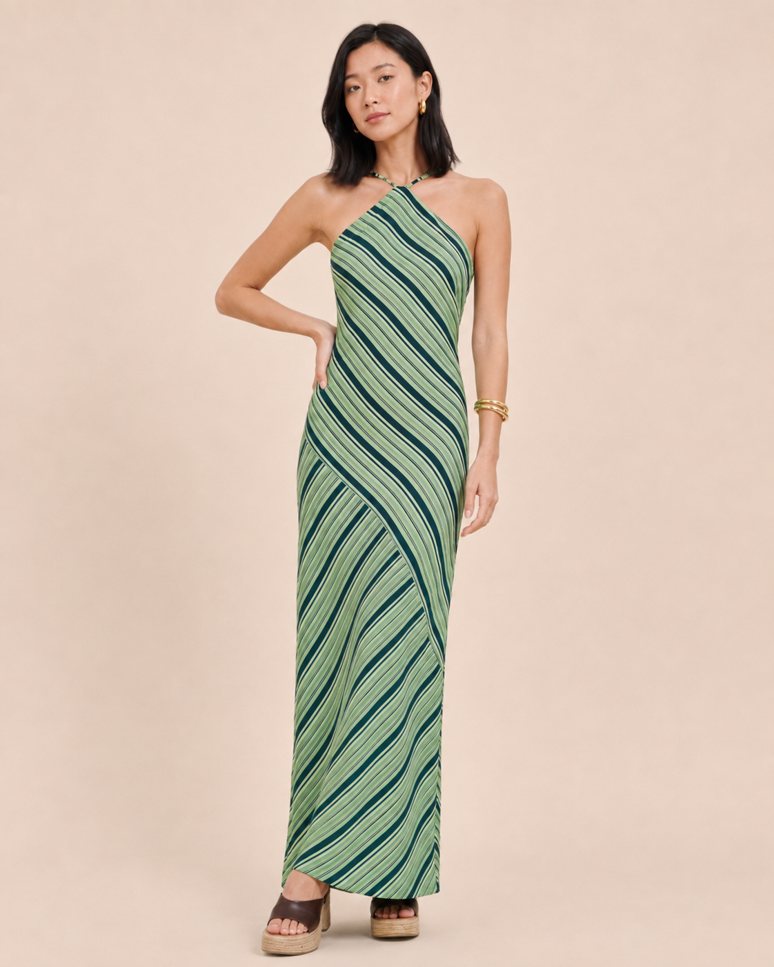 Striped Halter Maxi Dress