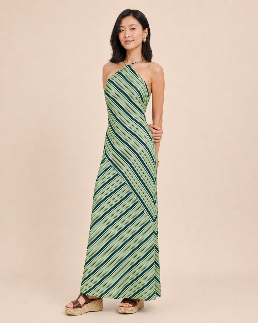 Striped Halter Maxi Dress