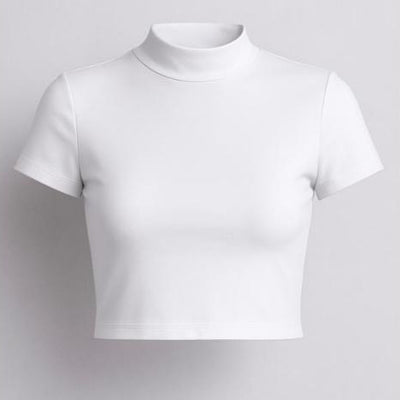 White mock neck crop top in cotton jersey