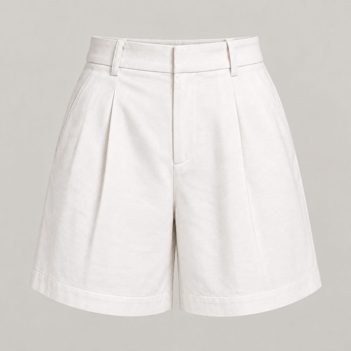 Off-White Pleated Tailored Shorts, laid flat