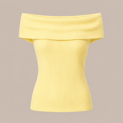 Butter Yellow Off Shoulder Ribbed Knit Top